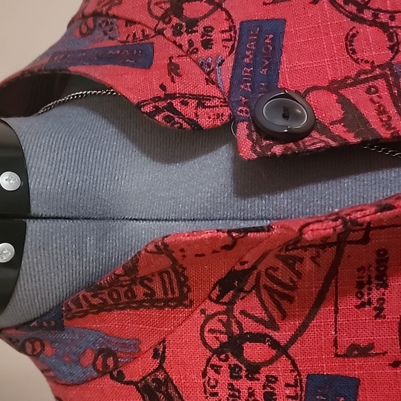 Norm Thompson Passport/Postage stamp linen jacket XL - Picture 2 of 7